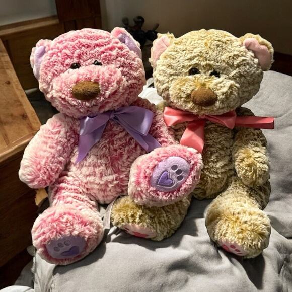 Animal Adventure Teddy Bear Plush Stuffed Animal 12" Ribbons Nursery Twins Lot 2 - Picture 4 of 14